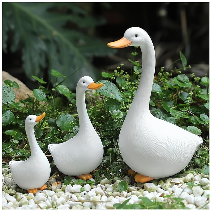 Resin Duck Figurines Set of 3 - Porch Goose Statue for Front Yard Decor, Outdoor Lawn Ornaments, Garden Ducks and Goose Decorations, Perfect Yard Goose Decor and Duck Decoy for Garden Animals Theme
