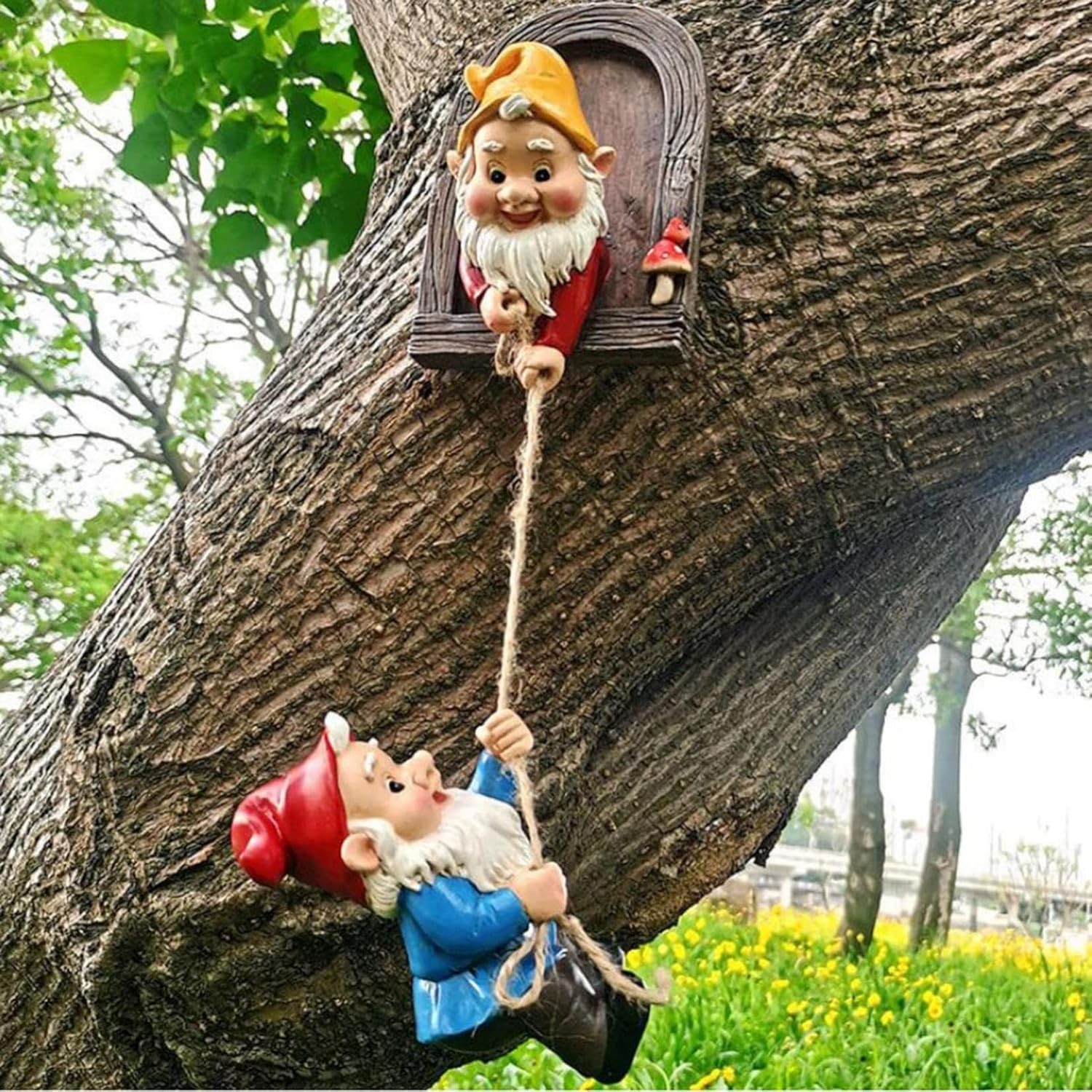 Outdoor Garden Gnome Statue,Climbing Elves Garden Sculpture,Gnome Tree Hugger Figurines Decor,Fairy Hanging Decor Miniature Figurines Garden Gnome Landscape Figurine for Lawn Balcony Patio