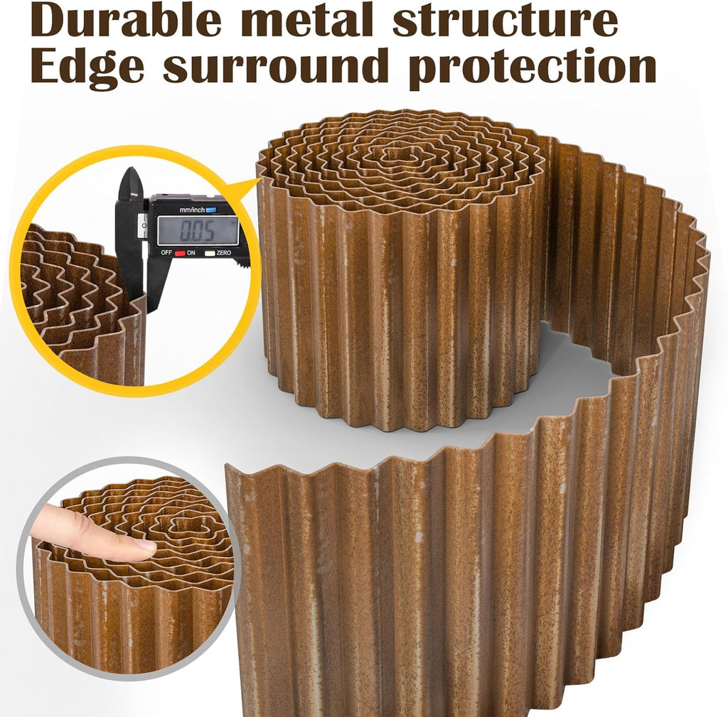 LAVEVE Corrugated Metal Garden Edging 6" x 10Ft, Landscape Edging Border for Lawn, Flower Bed, Garden Fence, Paver Edging (Real Rusted)