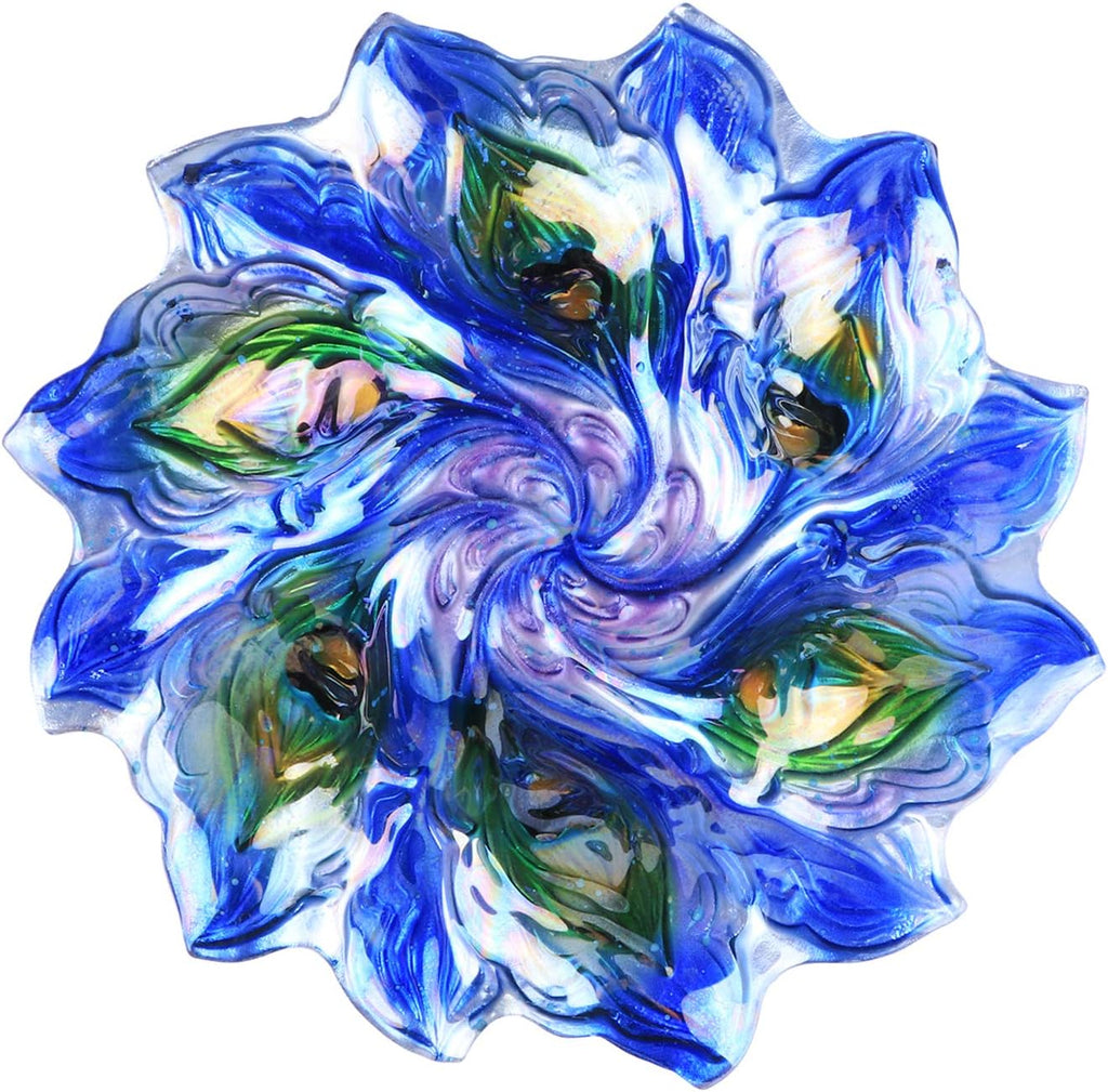 VCUTEKA Glass Bird Bath Outdoor BirdBath Bird Feeder with Metal Stake Garden Decor