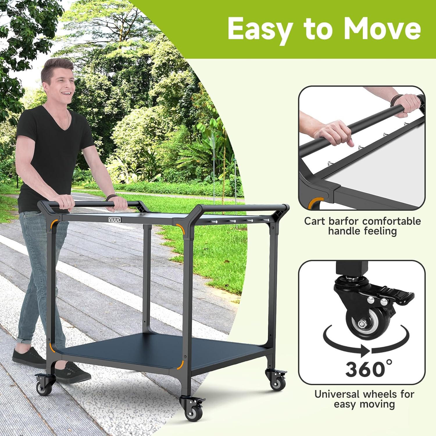 NUUK Grill Cart for Outdoor 32" x 32" Stainless Steel Pizza Oven Table with Double-Shelf Rolling BBQ Kitchen Food Prep Cart for Garden Patio