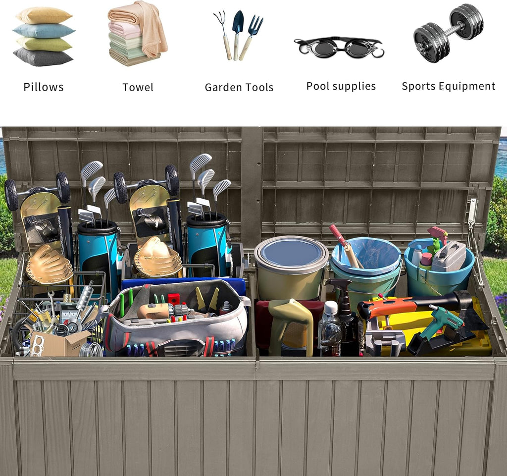 YITAHOME 180 Gallon Large Outdoor Storage XL Deck Box w/Divider for Patio Furniture,Outdoor Cushions, Garden Tools, Sports Equipment and Pool Supplies, Waterproof, Resin, Lockable, Taupe