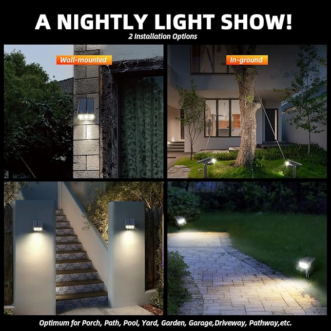 Solar Spot Lights Outdoor,IP65 Waterproof 40 LEDs Solar Landscape Spotlights,USB & Solar Powered Wall Lights,3 Modes Outdoor Solar Garden Lights Outdoor In-Ground Lights for Yard Porch 4 Pack