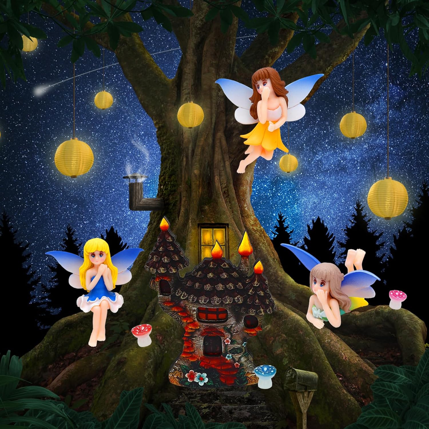 ONEST 6 Pieces Miniature Fairy Garden Accessories Small Fairy Figurines Hand Painted Fairies Figures for Car Decor Garden Flower Pot Birthday Cake Topper