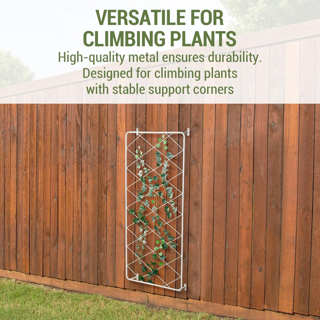 MyGift 50 by 24 Inch Single Panel Wall Mounted Garden Trellis with Metal Diamond Screen, Hanging Lattice Support Frame for Outdoor or Indoor Climbing Plant Vines (Matte White, 1 pc)