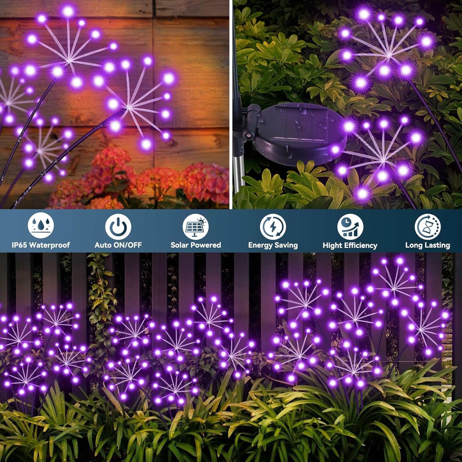 Solar Garden Lights 2 Pack Waterproof Swaying Starburst Light Solar Outdoor Lights for Yard Patio Walkway Pathway Party Wedding Decoration, Unique Gifts for Women, Purple