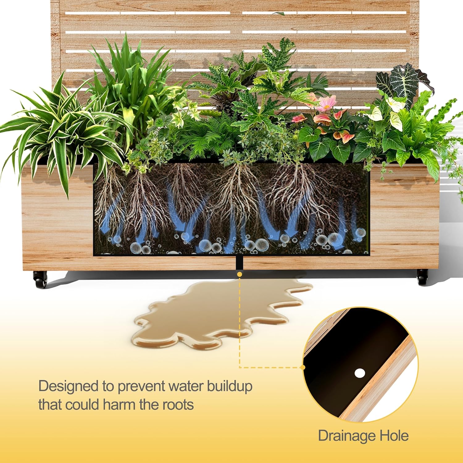 Raised Garden Bed with Arched Trellis and Wheels,73"x47"x16" Metal Raised Garden Bed,Acacia Finish Metal Planter with Climbing Trellis for Vines & Vegetables