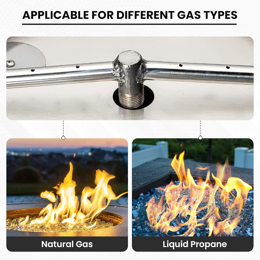 Stainless Steel Fire Pit Burner Pan & Ring, Works with Liquid Propane or Natural Gas, 30-Inch Pan, 24-Inch Ring, 150,000 BTU Max