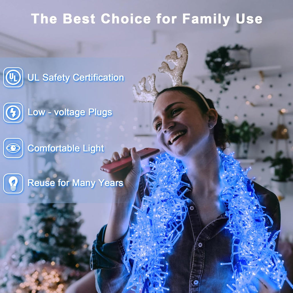 180 LED 59ft Christmas String Lights Indoor Outdoor, 8 Modes Christmas Fairy Lights with Timer & Momory, IP44 Waterproof Christmas Tree Lights for Xmas Patio Yard Fence Balcony Garden (Blue)