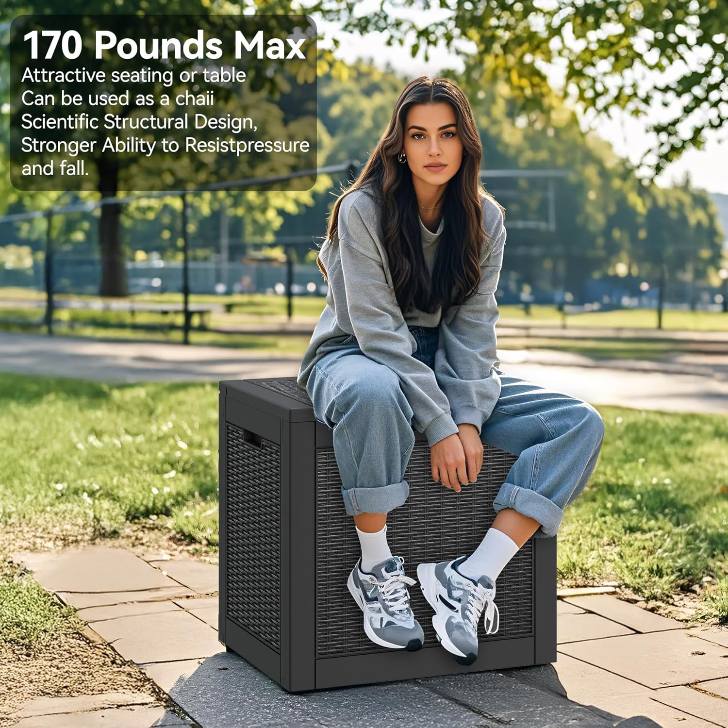 KAMABOKO 30 Gallon Outdoor Storage Box, Resin Deck Boxes Indoor and outdoor, Waterproof Storage Box Lockable Lid for Garden Tools, Package Delivery, Pool Supplies, Patio Cushions, Black