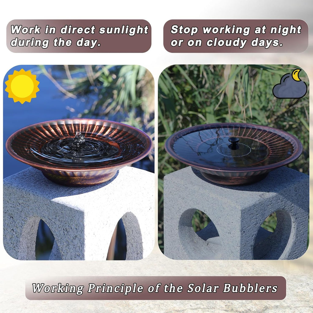 12.3" Solar Fountain Bird Bath for Outside, Metal Solar Bird Bath Fountains, Bird Bath Bubbler for Garden Patio Decor (Copper)