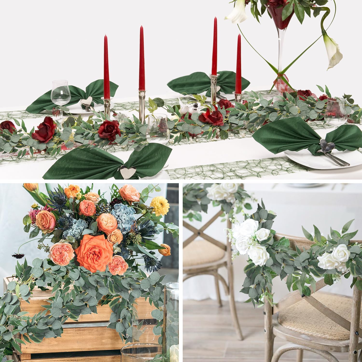 RECUTMS 2Pack Artificial Eucalyptus Garland with Willow Leaves 6Feet Fake Hanging Plant Silk Eucalyptus Willow Leaves Ivy Garland Faux Greenery for Indoor Outdoor Wedding Party Home Table Arch Decor