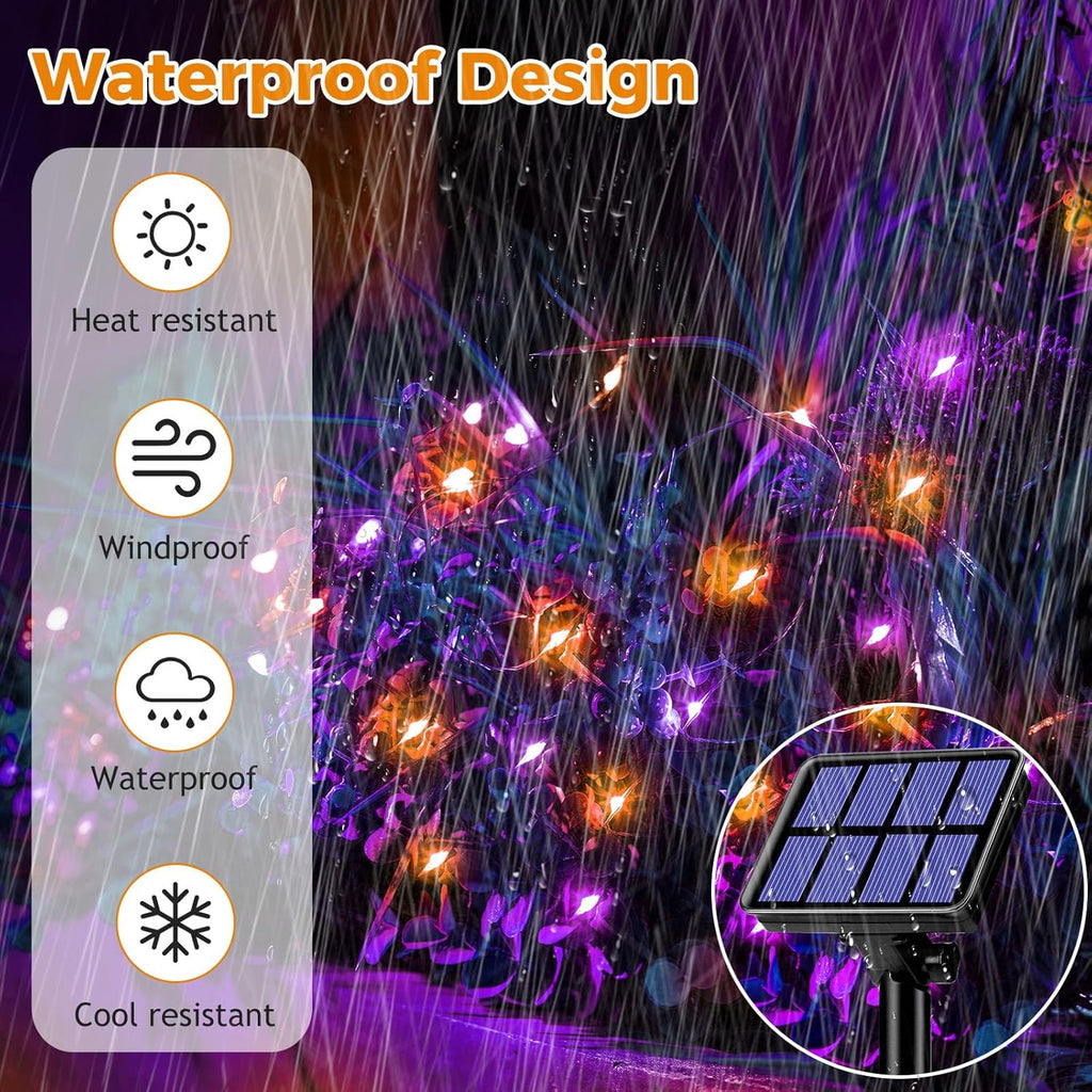 btfarm 2 Pack Solar Halloween String Lights Outdoor, Orange Purple 160LED 66FT Solar Fairy Lights Outside Waterproof, 8 Modes Solar Powered Twinkle Lights for Tree Garden Patio Halloween Decorations