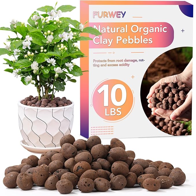 10 LBS Organic Clay Pebbles 4mm-16mm Leca for Plants 100% Natural Hydroton Clay Pebbles for Hydroponic Growing Gardening Orchids Drainage Decoration Aquaponics