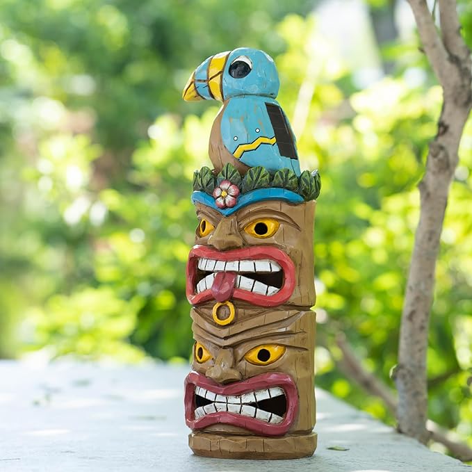 Tiki Totem Pole-Solar Tiki Statue Head Decor - 12.32 inch Tall Tiki Decorations for Tiki Bar Outdoor Patio Balcony Yard Backyard