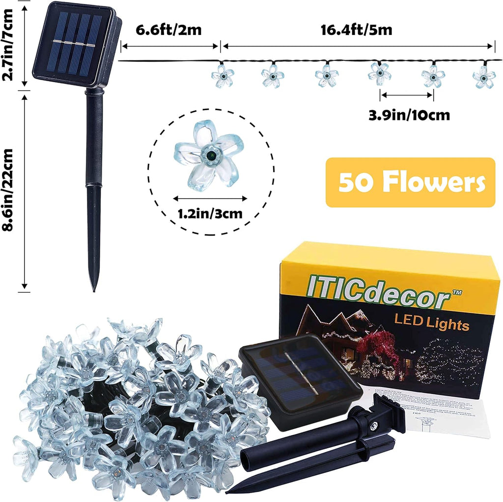 ITICdecor Solar Flower String Lights Outdoor Waterproof 50 LED Fairy Light Christmas Decorations for Garden Fence Patio Yard Christmas Tree, Home, Lawn, Wedding, Patio, Party Decoration (Warm White)