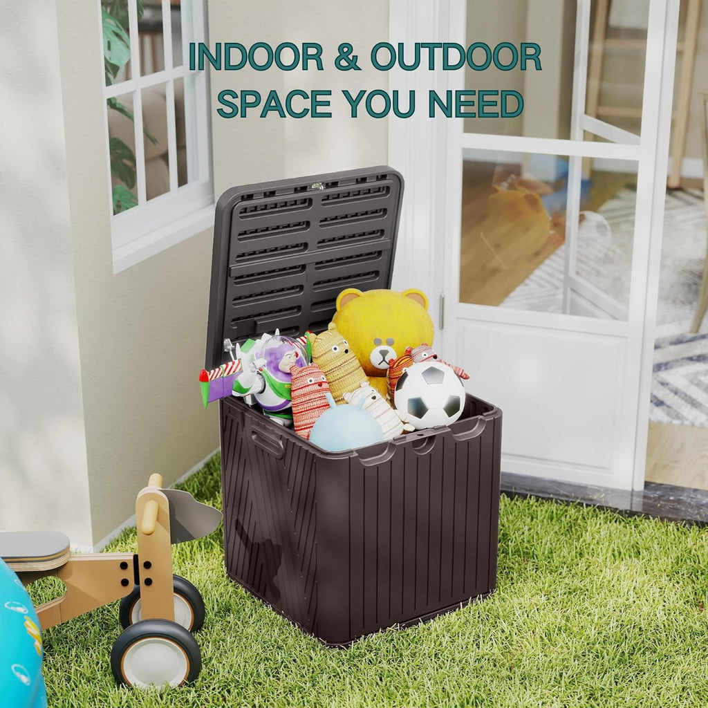 Kingdura 60 Gallon Outdoor Storage Box, Waterproof Resin Deck Box for Indoor and Outdoor Use, Lockable Storage Container for Patio Furniture Cushions Garden Tools (Coffee, 60 Gallon)