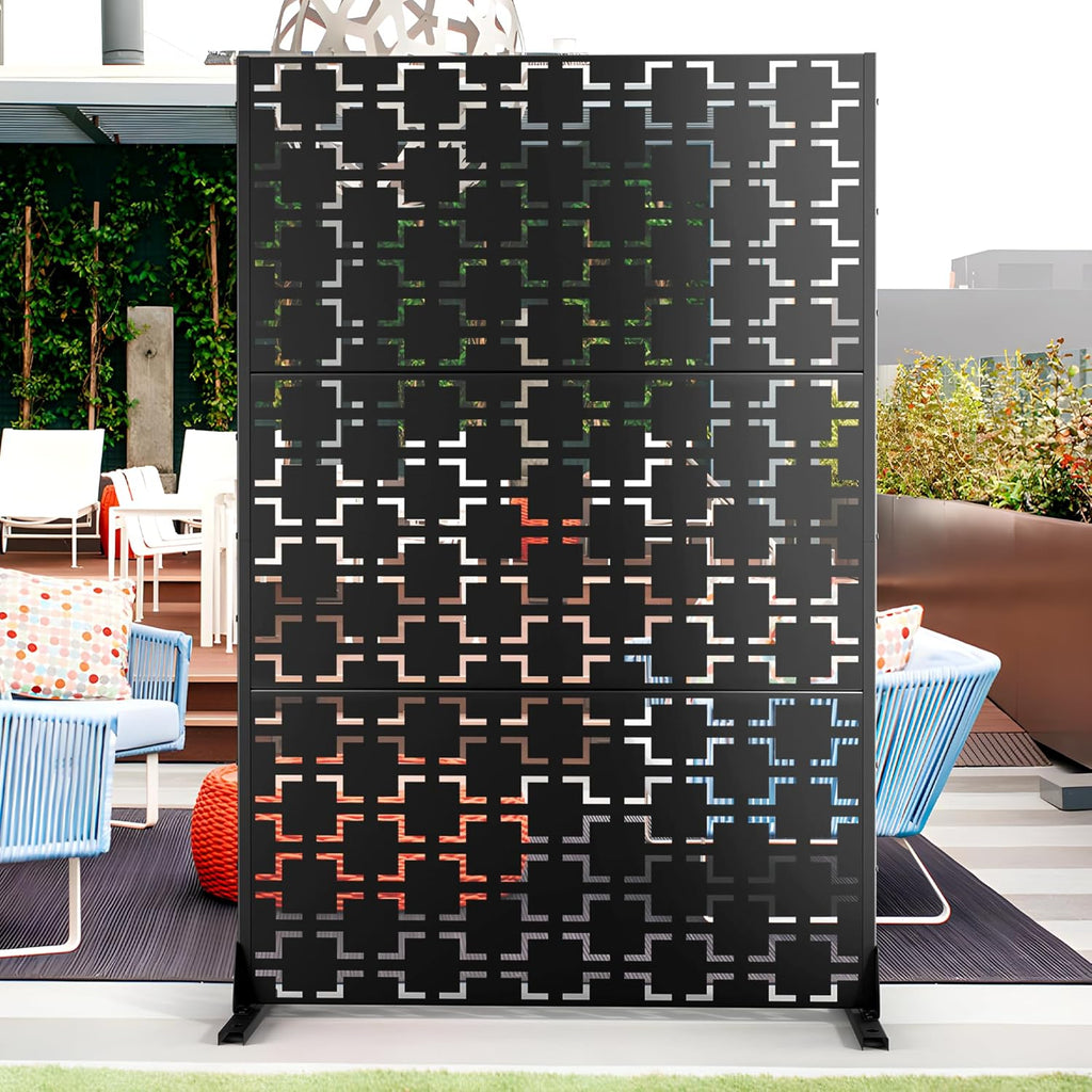 Outdoor Privacy Screen,72" H×47" W Metal Privacy Screen, Freestanding Privacy Fence Panels for Patio