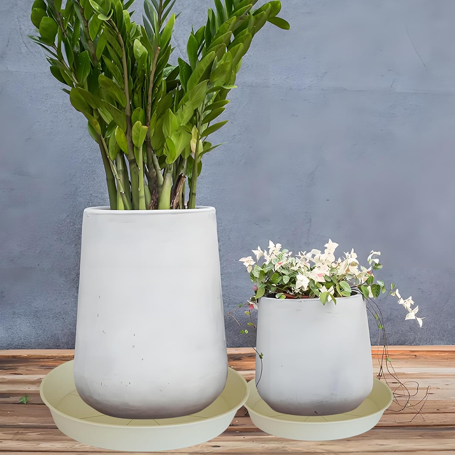 4 Pack of 16 inch Plant Saucer (13.5" Base), Heavy Duty Plant Tray for Pots, Flower Water Trays for Indoors, Bird Bath Bowls, Plant Drip Saucers for Planter 14"/15"/16" (Beige)