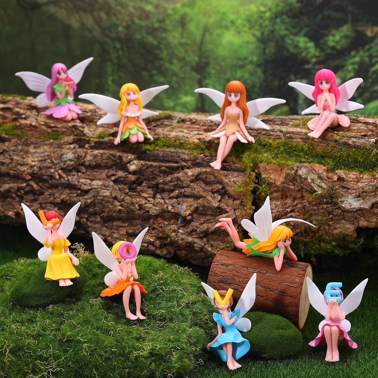 12 Pcs Miniature Fairy Figurines, Hand-Painted Small Flower Fairies with Wings for Garden Decor, Cake Topper & Landscapes
