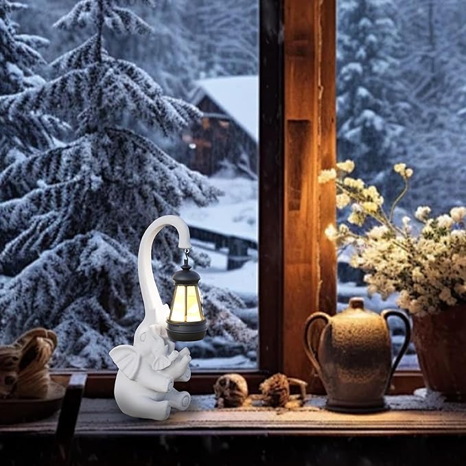 Statue Decoration, Figurine, Lawn Statue, Sculpture Ornament, Animal Figurine - Elephant Resin Statue with Lantern (Chest)