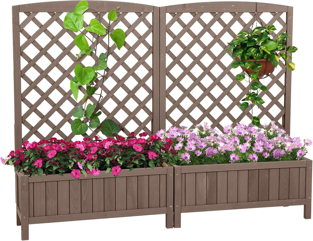 Garden Planter Box with Trellis Raised Garden Bed Outdoor for Climbing Plants, Flowers, High Capacity
