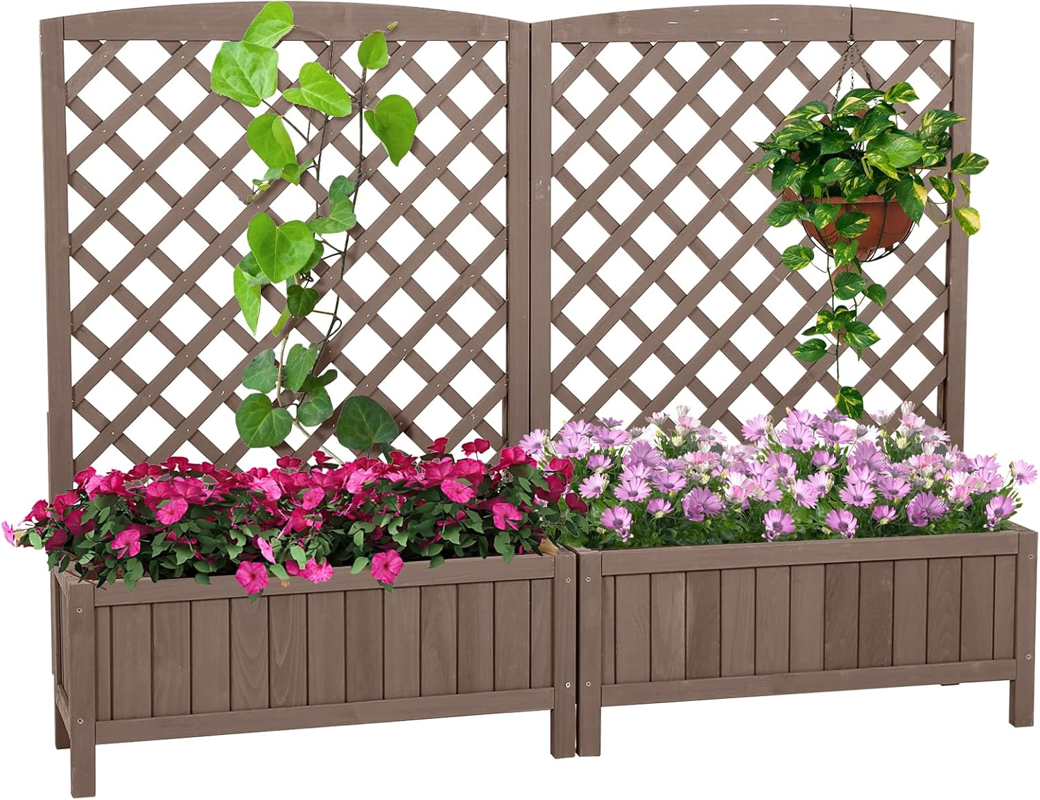 Garden Planter Box with Trellis Raised Garden Bed Outdoor for Climbing Plants, Flowers, High Capacity