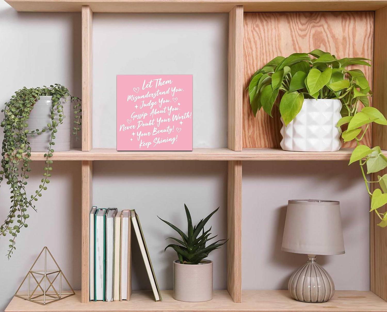 Let Them Wooden Sign, Pink Office Decorations for Work, Let Them Mental Health Rustic Wood Box Signs 5x5 Inch, Desk Shelf Tabletop Decor for Home Cubicle Decor, Office Gifts for Coworkers Women, 16