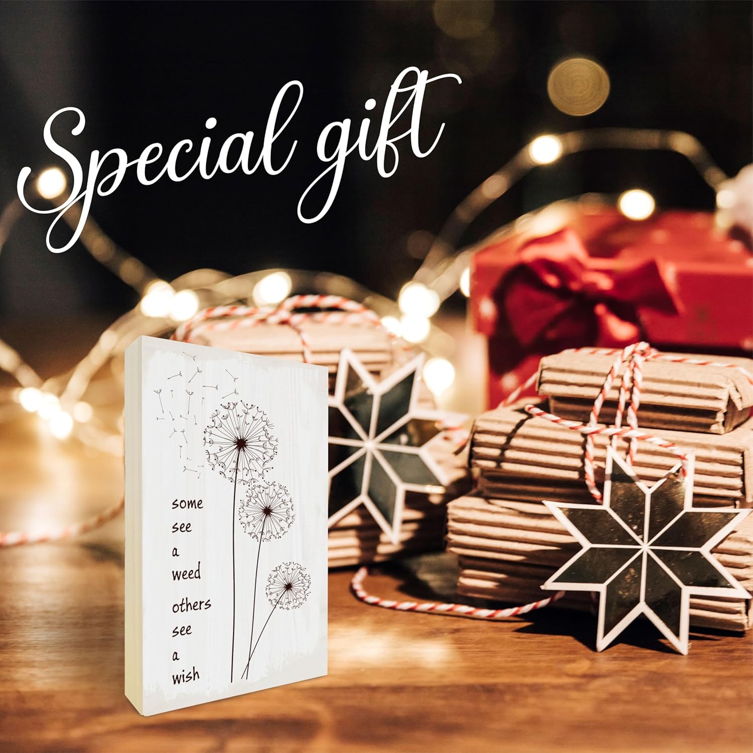 Dandelion Wooden Block Sign - Some See A Weed Others See A Wish - 5"X3" Postive Pine Wood Plaque, Home & Office Desk Decor, Housewarming Gift For Friends, Room Tabletop, Shelf Accessories - A11