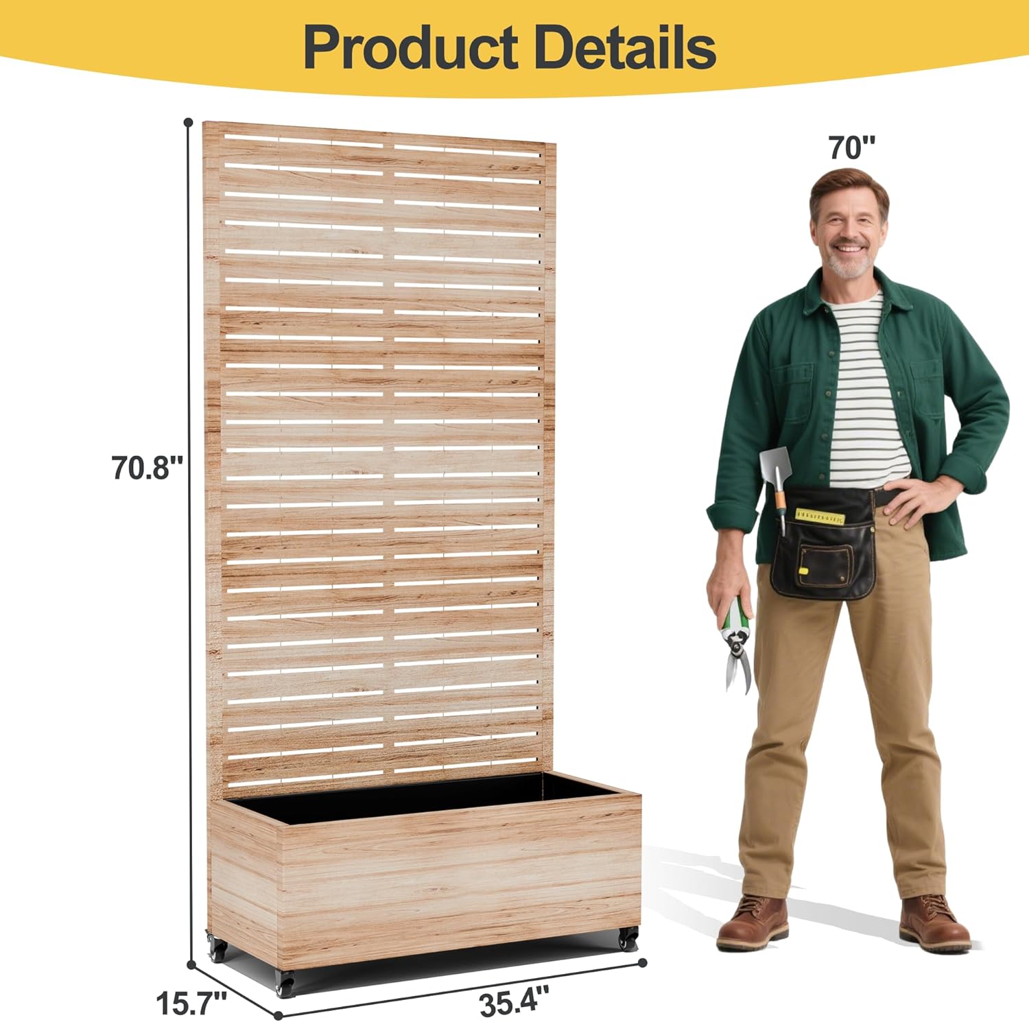 Raised Garden Bed with Trellis and Wheels,73"x35"x16" Metal Raised Garden Bed,Acacia Finish Metal Planter with Climbing Trellis for Vines & Vegetables