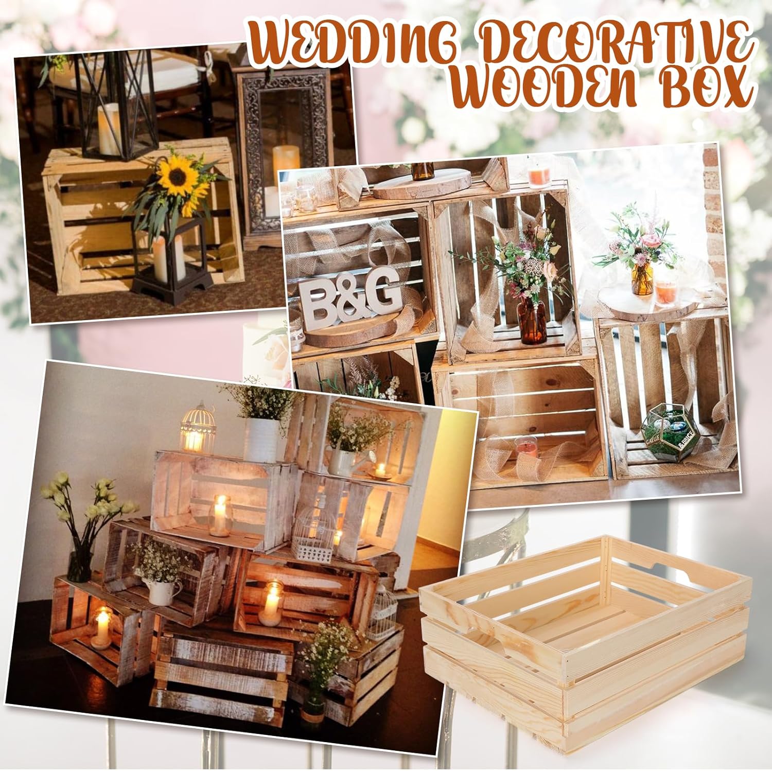 Soaoo 5 Pcs Decorative Nesting Wooden Crates for Storage Display 5 Size Large Small Rustic Wood Decorative Storage Crates with Handle Farmhouse Crate Box Container Made from Pine(Classic Color)