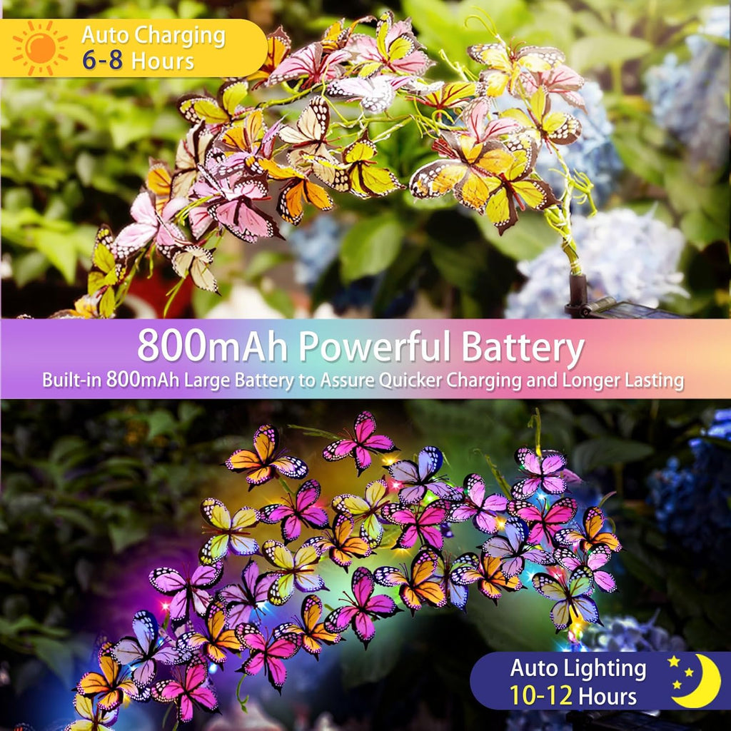 Solar Garden Lights Outdoor, Waterproof Solar Butterfly Lights 2 Pack Willow Vine Light with 80 LED 33 Butterfly Colorful Lighting for Garden Yard Lawn Outdoor Decor, Gift for Mom Women Mother's Day
