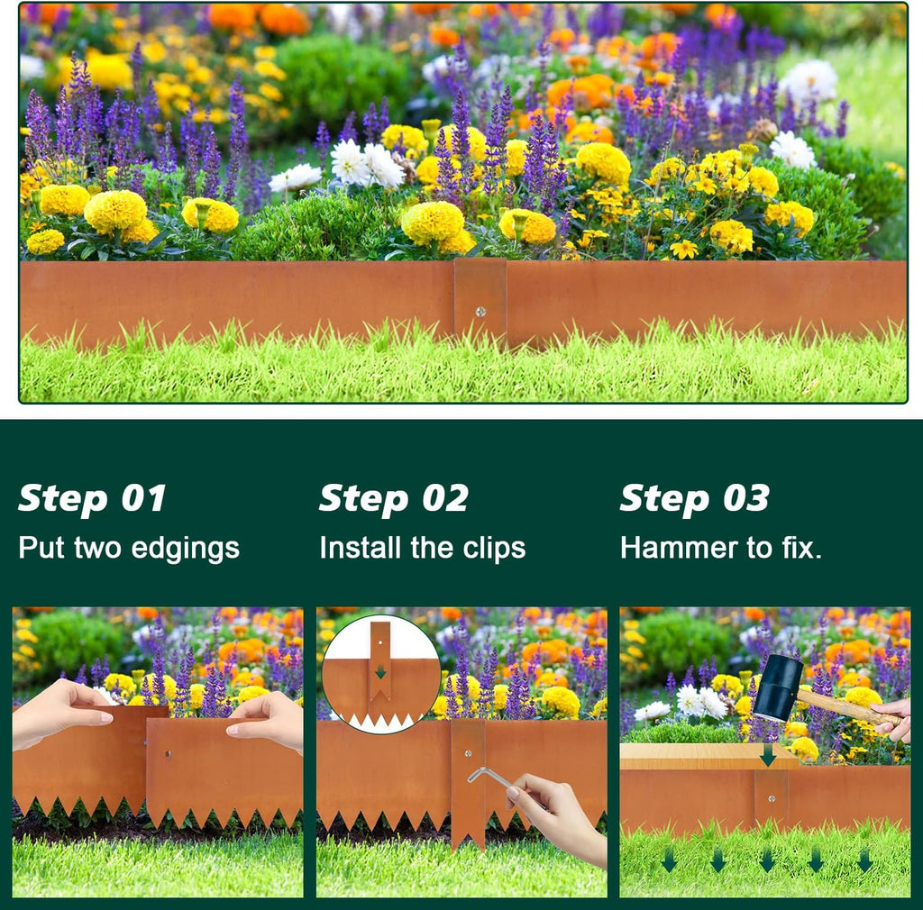Corten Steel Landscape Edging Steel Landscaping Edging Metal Garden Edging Lawn Edge Border Rust Patina 40 Inch Strips 6 Inch Depth Hammer-in for Outdoor Yard Lawn Flower Plant 6 pcs