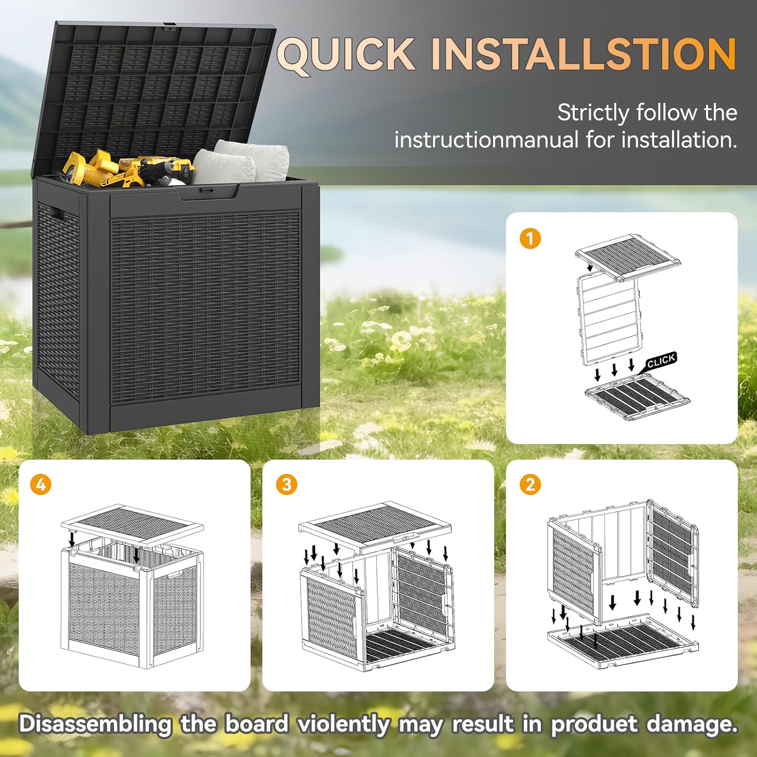 KAMABOKO 31 Gallon Outdoor Storage Box, Resin Deck Boxes Indoor and outdoor, Waterproof Storage Box Lockable Lid for Garden Tools, Package Delivery, Pool Supplies, Patio Cushions, Black