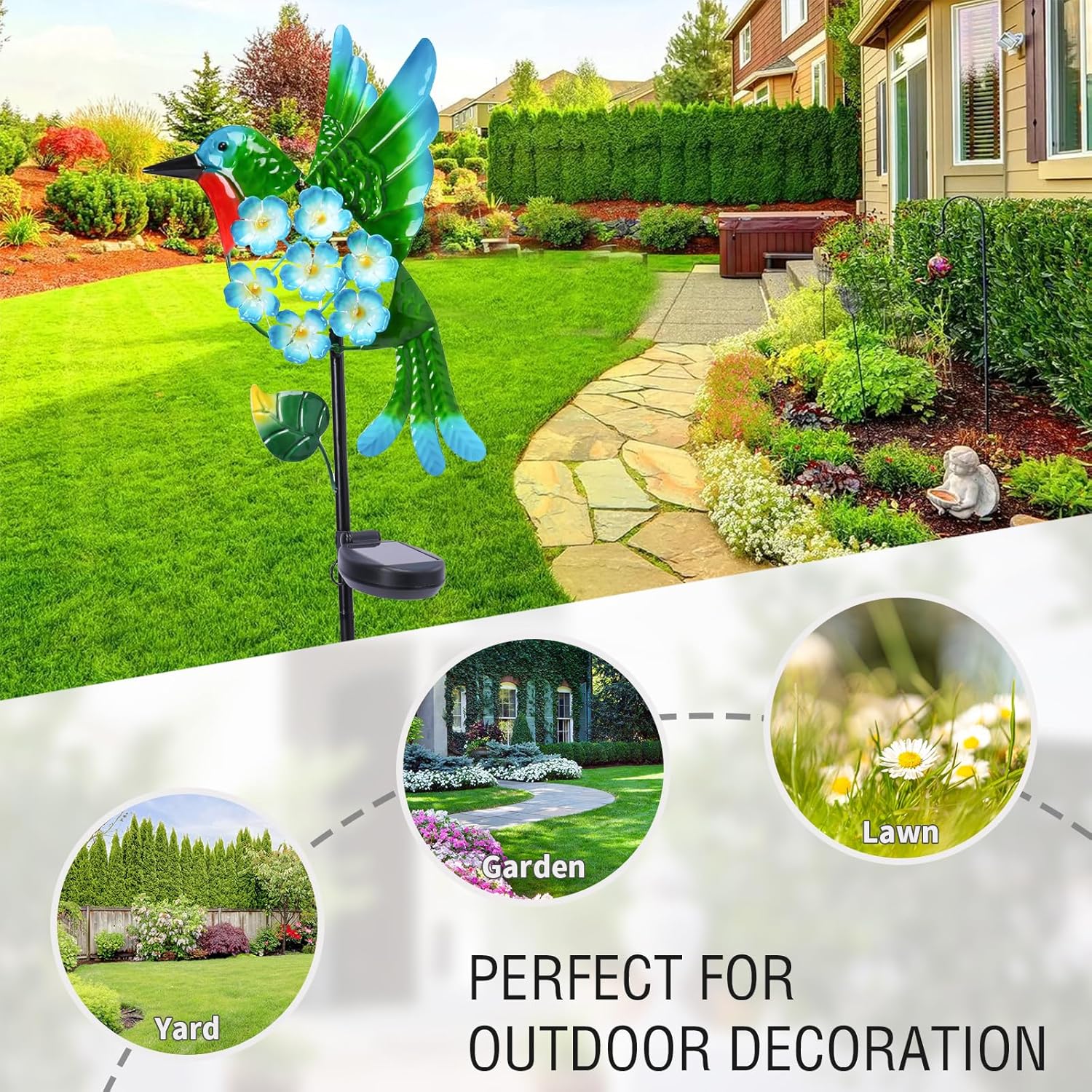 Solar Lights Outdoor Decorative Metal Solar Hummingbird Waterproof LED Metal Waterproof Garden Stake Lights for Walkway Pathway Lawn Patio Yard Decorations