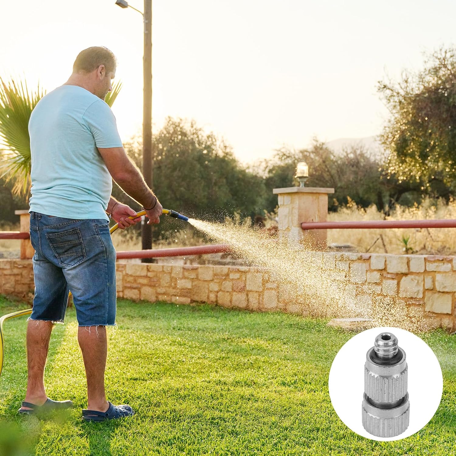 5pcs Brass Misting Nozzles, 3/16in Threaded 0.1mm Orifice High Pressure Spray Mist Nozzle Heads Tips Mister Parts for Outdoor Cooling System Greenhouses Landscaping & Patios