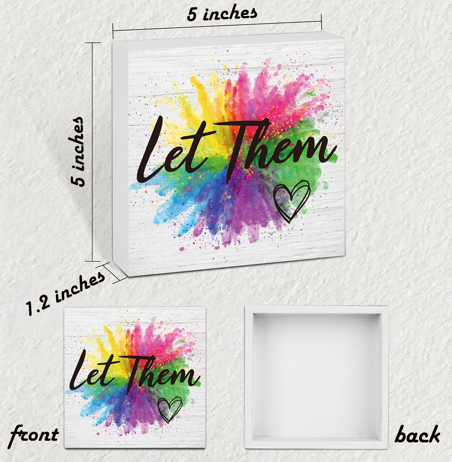 Let Them Wooden Sign, Desk Decorations For Women Office, 5x5 Inch Colorful Splash Funny Office Decor Wood Box Sign, Desk Shelf Cubicle Accessories, Appreciation Gifts for Coworkers Boss, 03