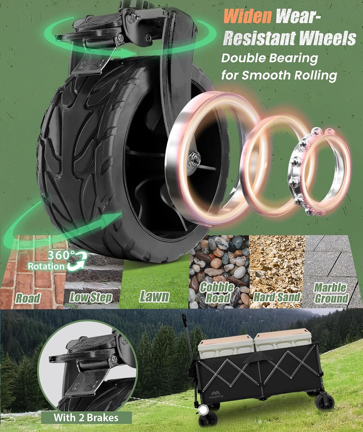 48”L Foldable Wagons Carts Extended, Collapsible Folding Wagon 500lbs Heavy Duty, 320L Large Beach Wagon, Utility Wagon with All Terrain Big Wheels for Sports, Camping, Grocery, Garden, Black