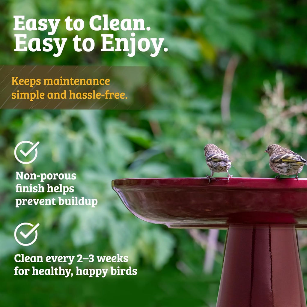 Birds Choice Ohio Stoneware Bird Bath | Pedestal Bird Bath, Stable Locking Top | Weather-Resistant Ceramic Clay, Glazed Finish | Outdoor Garden & Patio Decor | 22" H x 17" D, Summer Green