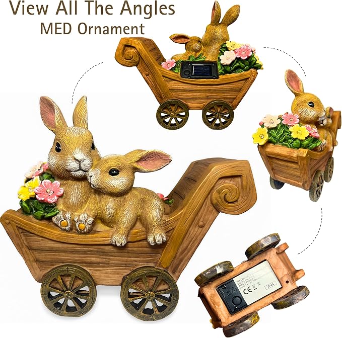 Bunny Solar Garden Statues, Rabbit Decor & Yard Ornaments, Cute Garden Decor for Outside, Gifts for Moms, Solar Figurines Outdoor Statue, Gardening Gifts for Women, Bunnies Ornament - Medium