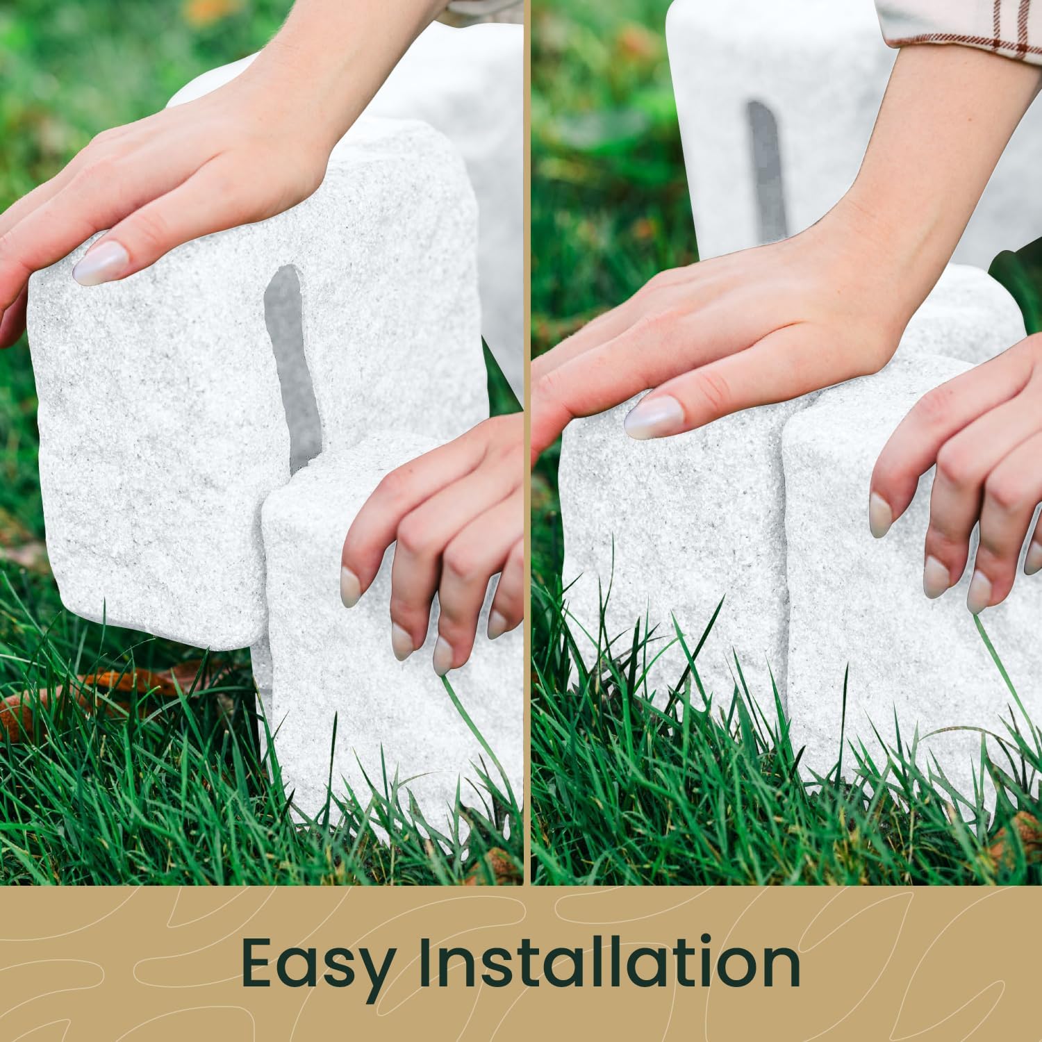 Beuta Landscape Edging | Garden Edging Border | Faux Stone Blocks for Lawn Edging, Flower Beds & Yard Edging – 1 Pack | Each Section Has 6 Blocks 48" L x 4" W x 6.5" H | 2 Spikes | Limewash