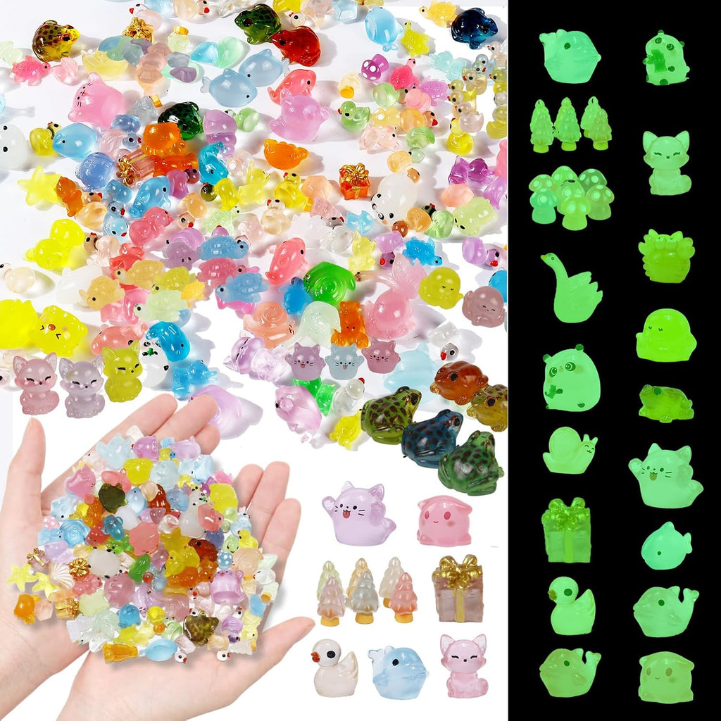 150 Pcs Luminous Mini Resin Animals Bulk, Figures Glow in The Dark, Tiny Miniature Resin Animals for Creative Crafts Ornaments, Fairy Gardens Decor and Dollhouse Hide Accessories