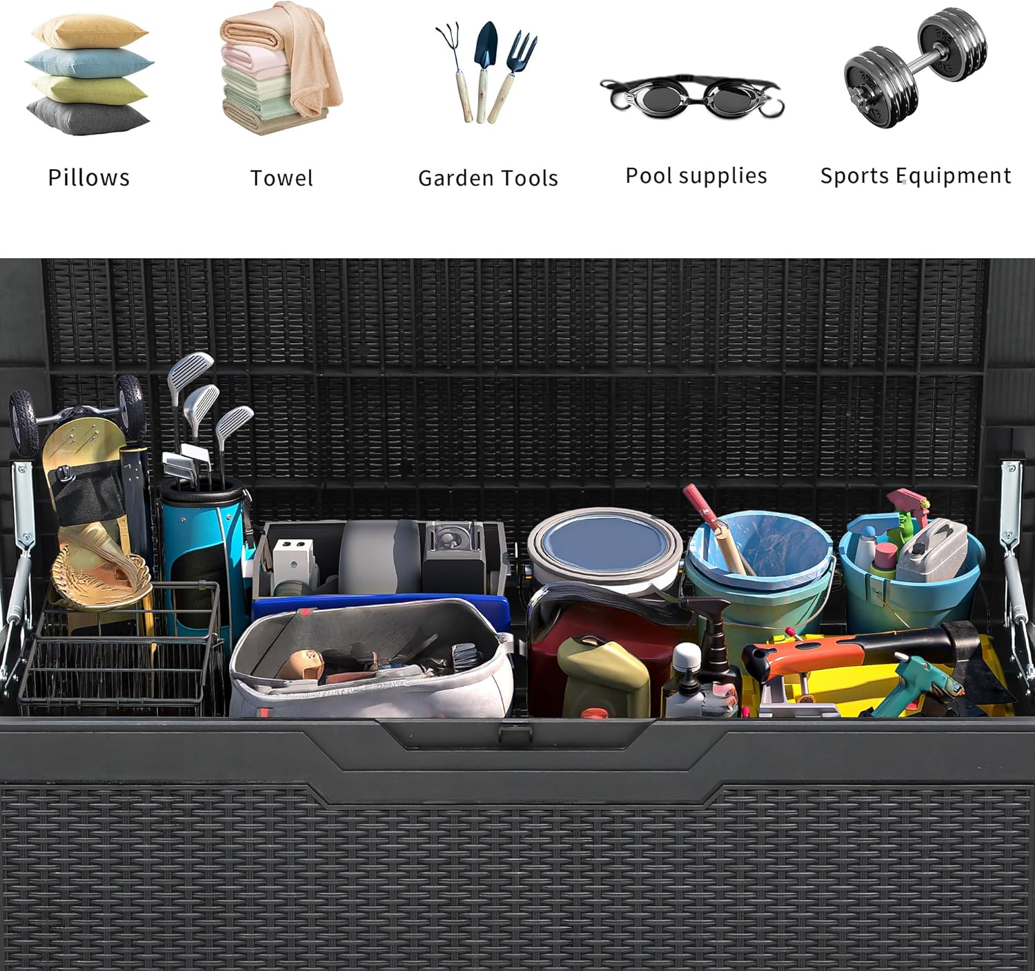 YITAHOME 100 Gallon Outdoor Storage Box, Large Water Resistant Resin Deck Box, Indoor Outdoor Lockable Storage Container for Patio, Garden, Cushions, Tools, Equipment (Black)