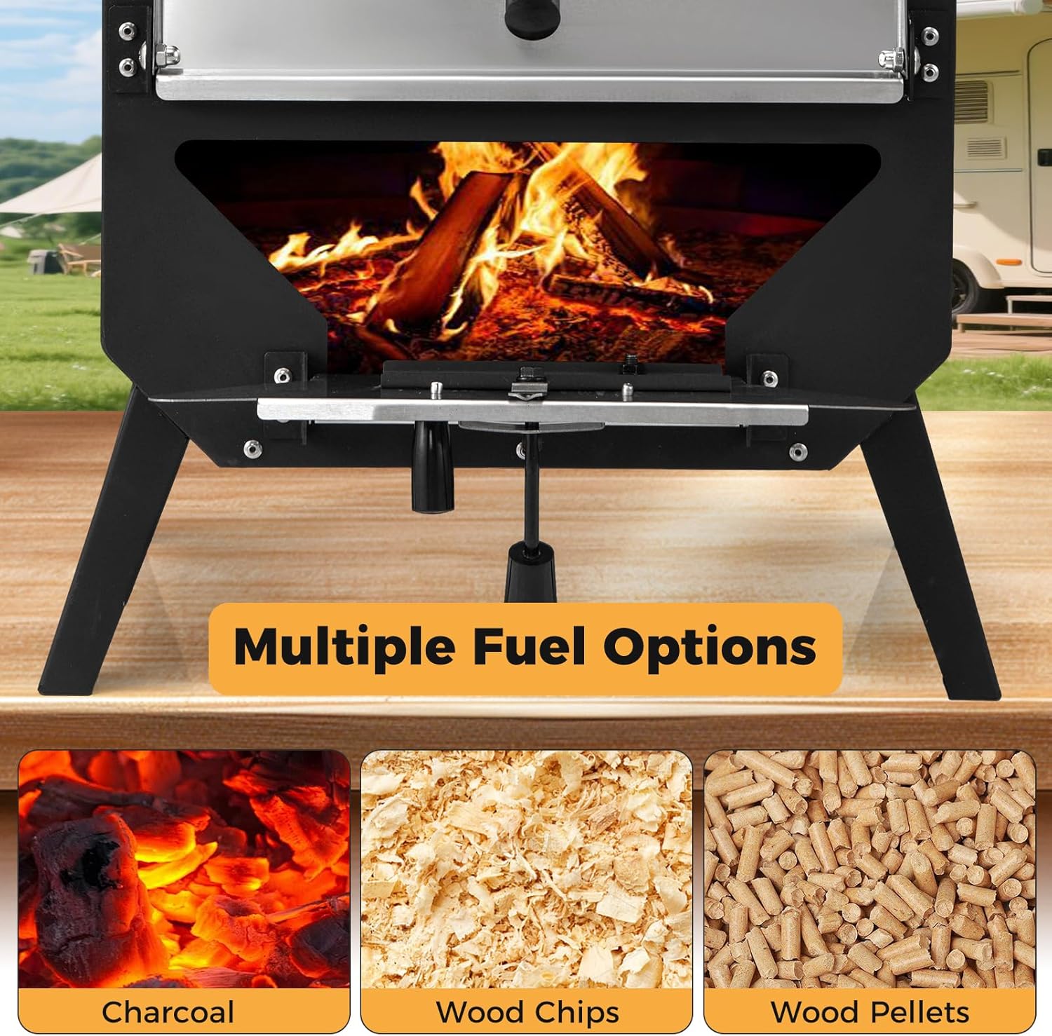 Happygrill Pizza Oven Outdoor, 12” Portable Wood-Fired Pizza Stove with Pizza Stone, Pizza Peel & Oxford Cloth Cover, Multi-Fuel Pizza Maker with Stainless Steel Roof for Patio Backyard Camping BBQ