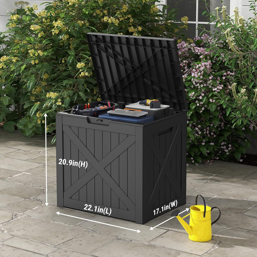 Mars Villa 31 Gallon Deck Box, Outdoor Storage Box Waterproof, Outside Resin Storage Bin for Outdoor Patio Furniture Cushions, Pool Supplies, Garden Tools, UV-Resistant and Weatherproof, Black Barn