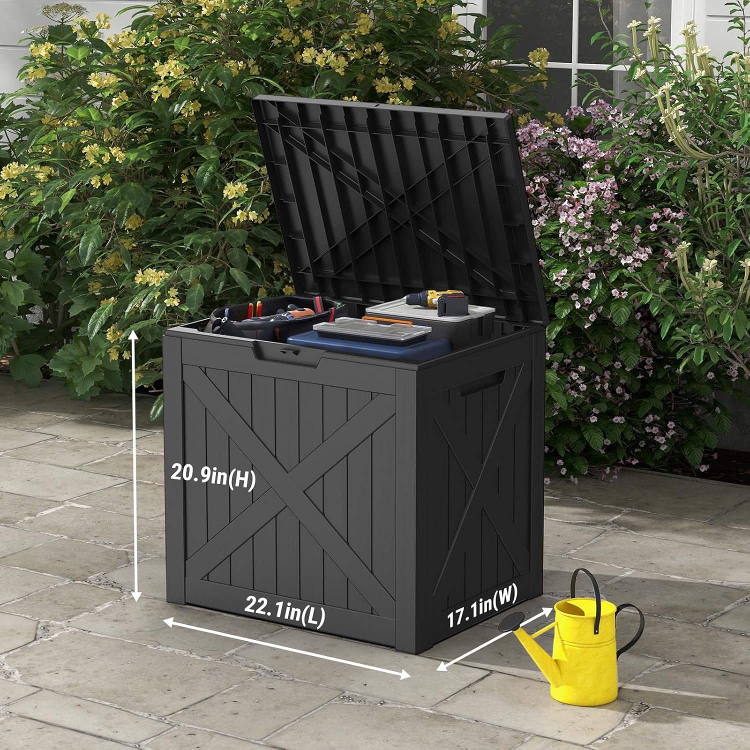 Mars Villa 31 Gallon Deck Box, Outdoor Storage Box Waterproof, Outside Resin Storage Bin for Outdoor Patio Furniture Cushions, Pool Supplies, Garden Tools, UV-Resistant and Weatherproof, Black Barn