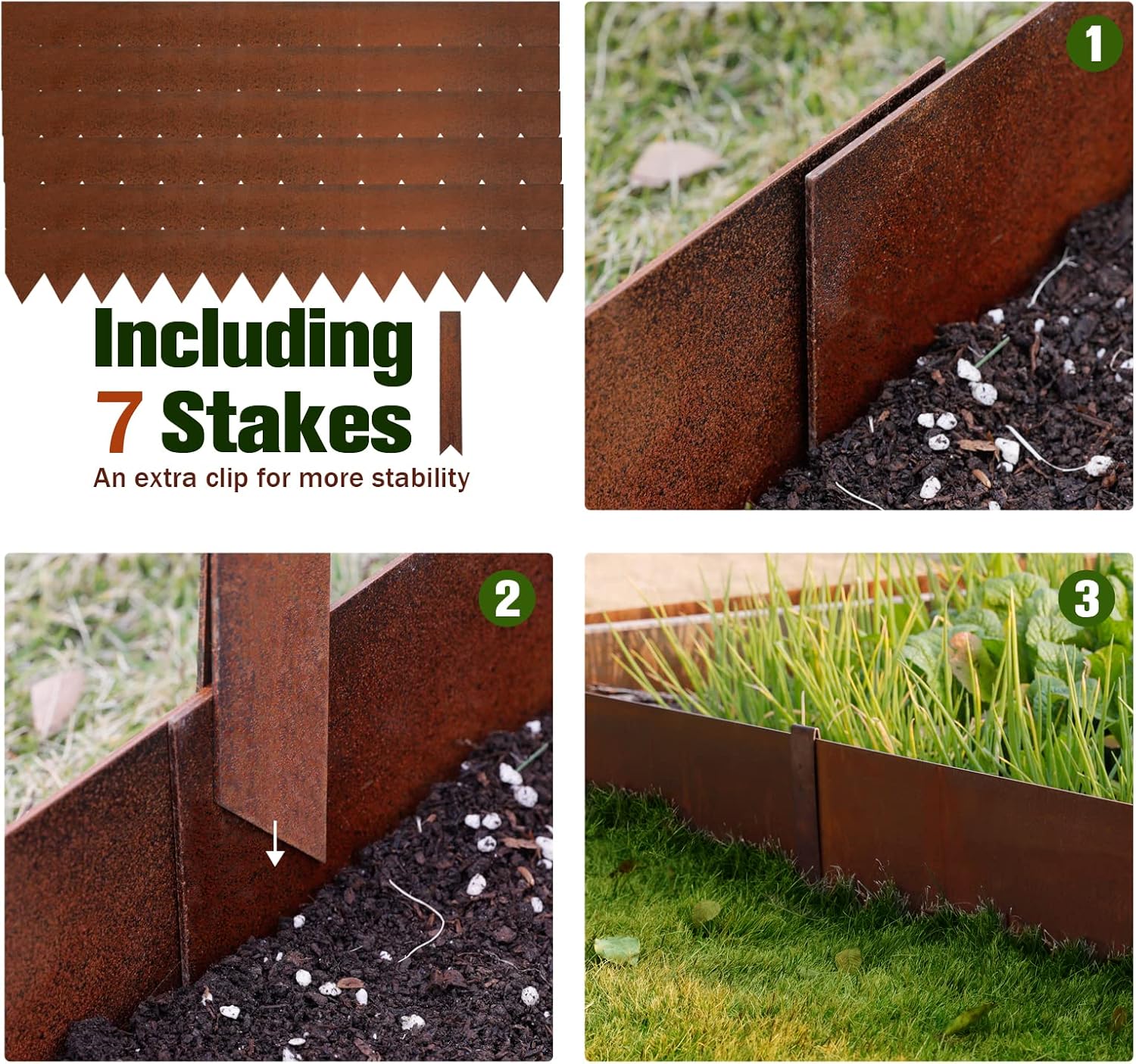 Worth Garden 6 Pack Pre-Rusted Cor-Ten Steel Landscape Edging - 40" L x 5.5" H Each (20ft Total) - No-Dig Hammer-in Heavy Duty 14-Gauge Metal Border w/ 7 Clips & Gloves - Edge for Lawn Yard