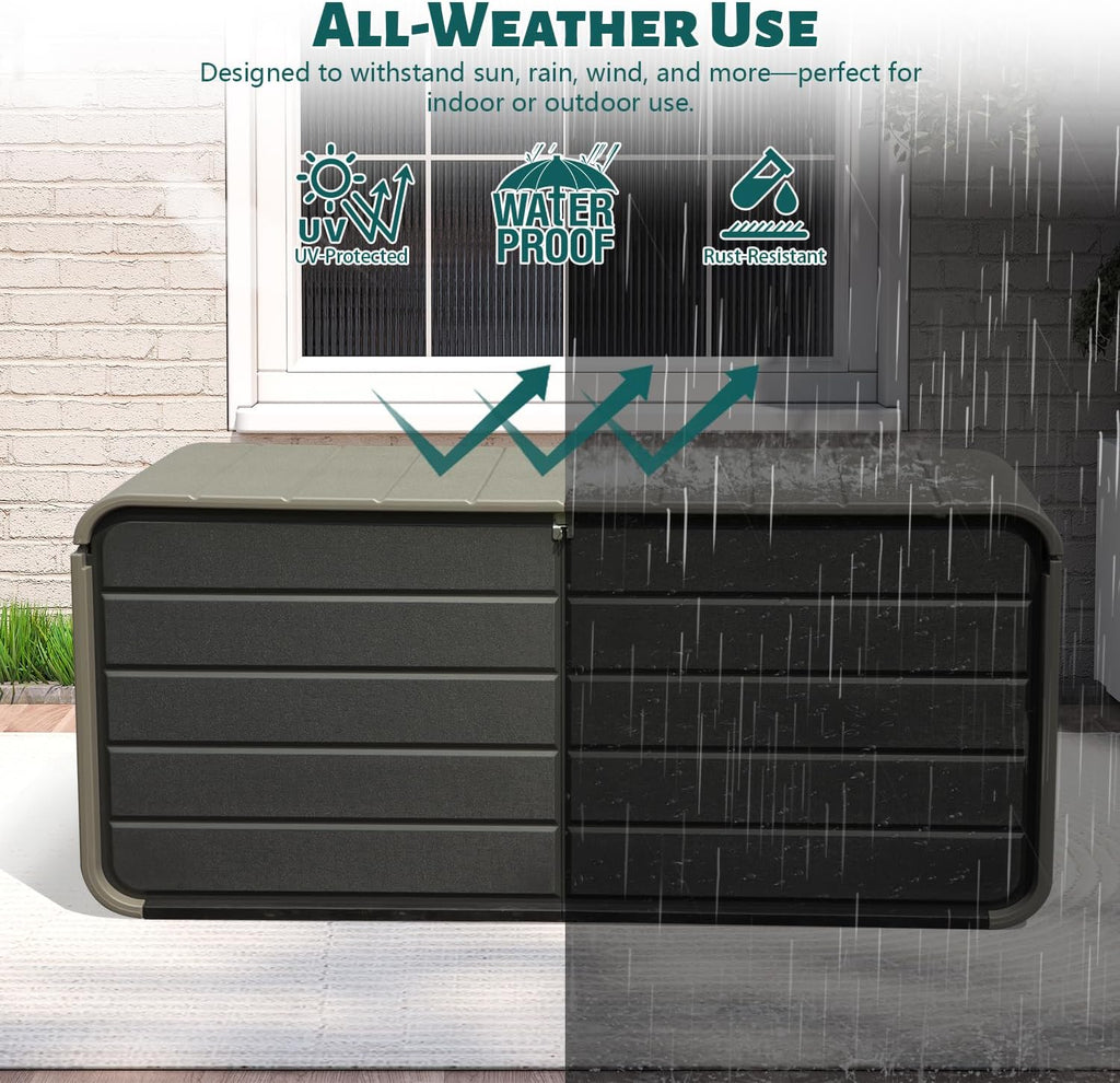 Domi 160 Gallon Outdoor Storage Box – Waterproof, UV-Resistant Deck Box with Lockable Lid for Patio Furniture, Garden Tools, Delivery Packages (Large Resin Storage Bin）