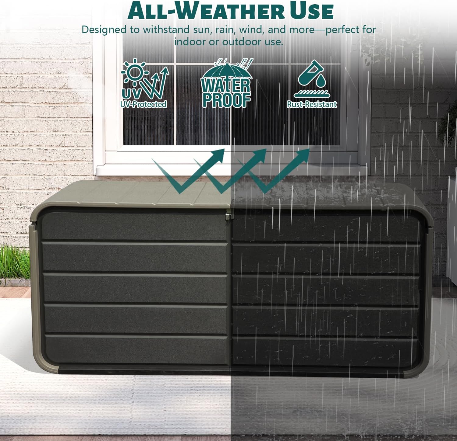 Domi 160 Gallon Outdoor Storage Box – Waterproof, UV-Resistant Deck Box with Lockable Lid for Patio Furniture, Garden Tools, Delivery Packages (Large Resin Storage Bin）