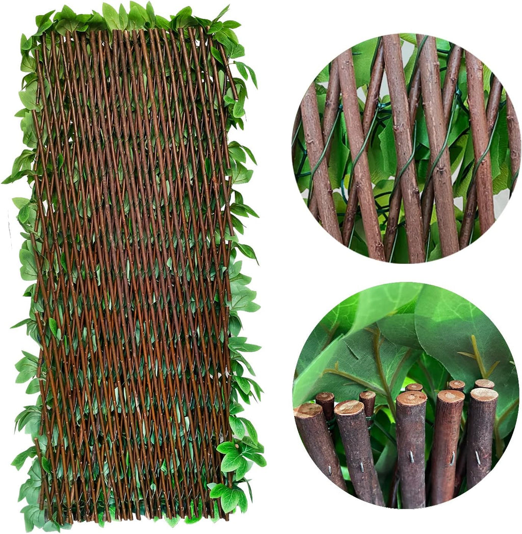 Expandable Fence Privacy Screen for Balcony Patio Outdoor,Decorative Faux Ivy Fencing Panel,Artificial Hedges (Single Sided Leaves) (4, Peony Leaf)